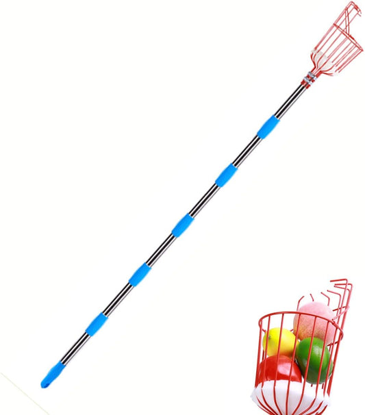 Fruit Picker Tool- Height Adjustable Fruit Picker with Big Basket - 8 ft Apple Orange Pear Picker with Light-Weight Stainless Steel Pole and Extra Fruit Carrying Bag for Getting Fruits (8 ft)