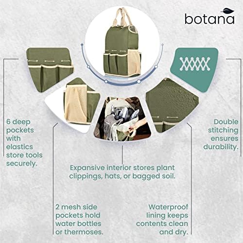 Garden Tools Set & Tote Bag, 9-Pc. – Multi-Pocket Bag with Knee Pads, 6 Aluminium Alloy Hand Tools, & 1-Size-Fits-All Gardening Gloves – Heavy-Duty, Stylish Planting Tool Kit by botana