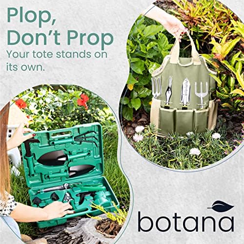 Garden Tools Set & Tote Bag, 9-Pc. – Multi-Pocket Bag with Knee Pads, 6 Aluminium Alloy Hand Tools, & 1-Size-Fits-All Gardening Gloves – Heavy-Duty, Stylish Planting Tool Kit by botana