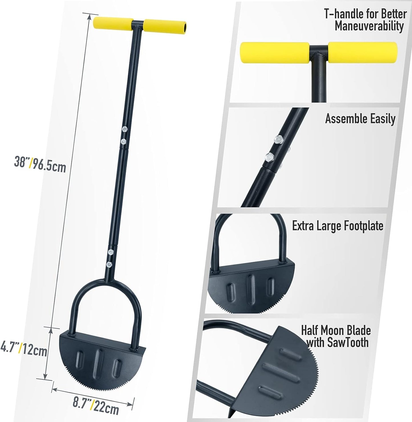 Saw-Tooth Edger Lawn Tool, Half Moon Lawn Edger with T-Grip