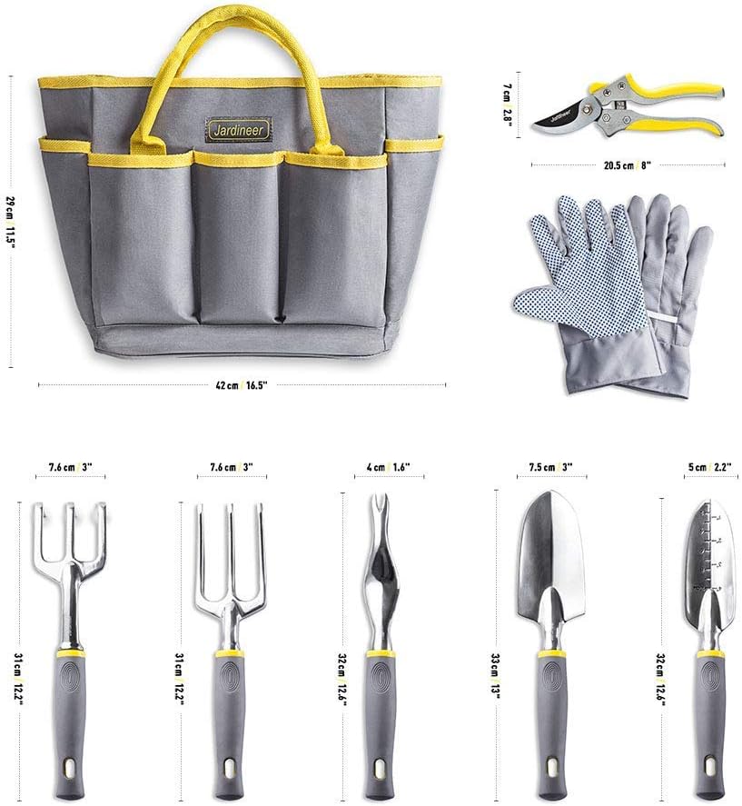 Garden Tools Set, 8PCS Heavy Duty Garden Tool Kit with Outdoor Hand Tools, Garden Gloves and Storage Tote Bag