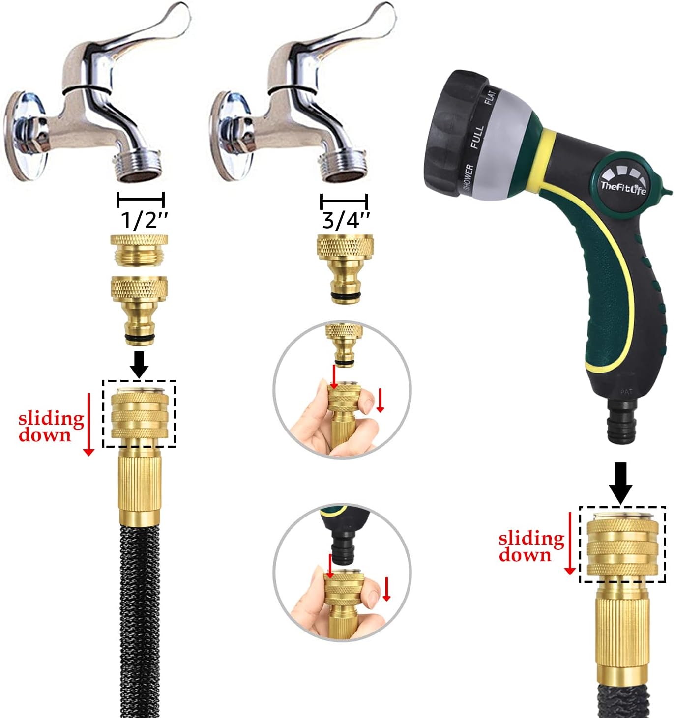 Expandable Garden Hose Pipe - Multi Core Latex and Solid Metal Fittings 8 Pattern Spray Nozzle AU Standard Expanding Kink Free Easy Storage Flexible Water Hose (25FT/7m)