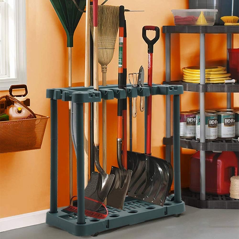 Garden Tool Organizer Garden Tool Rack Garage Organizer - Holds up to 40 Long-Handled Tools, Durable Plastic Construction, Easy Assembly, Indoor/Outdoor Use