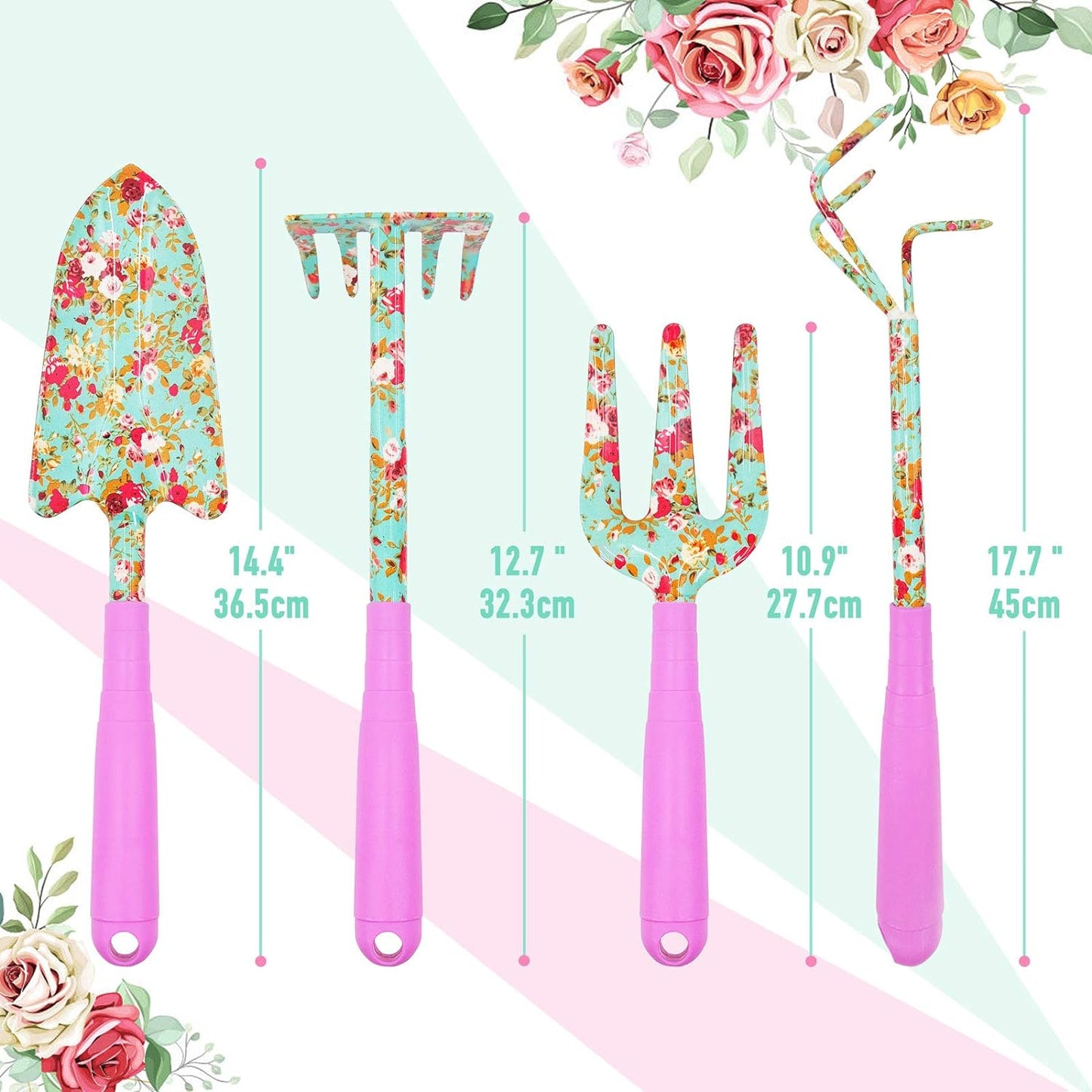 Gardening Tool Set - 6PCS Heavy Duty Garden Tools Kit, Floral Print Garden Tool Set with Non-Slip Handle, Gardening Supplies Gifts for Women