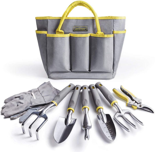 Garden Tools Set, 8PCS Heavy Duty Garden Tool Kit with Outdoor Hand Tools, Garden Gloves and Storage Tote Bag