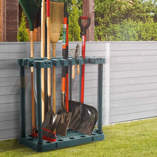 Garden Tool Organizer Garden Tool Rack Garage Organizer - Holds up to 40 Long-Handled Tools, Durable Plastic Construction, Easy Assembly, Indoor/Outdoor Use