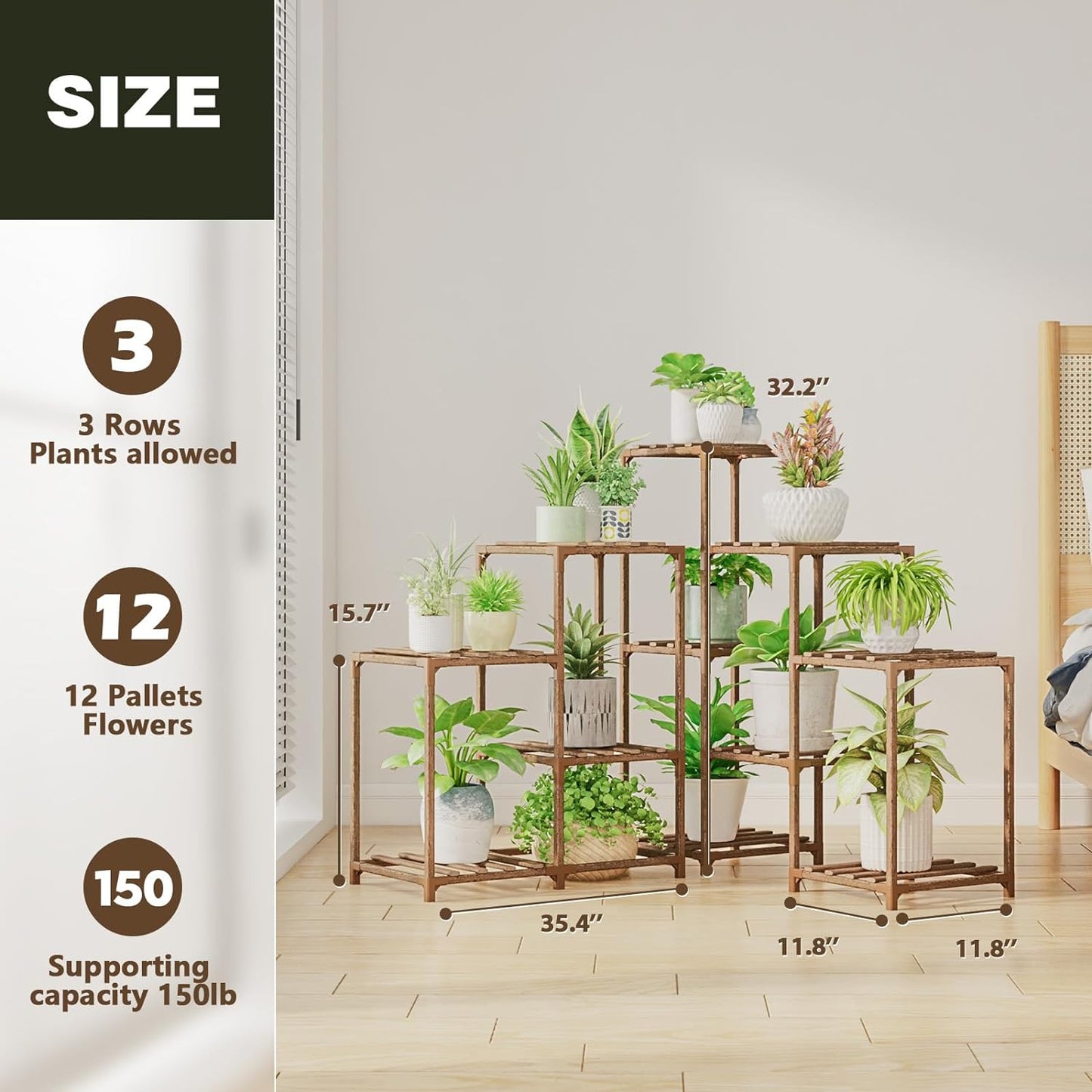 Plant Stand Indoor Outdoor Corner Plant Shelf 5-Tier 11 Potted Flower Shelves Wooden Plant Stands