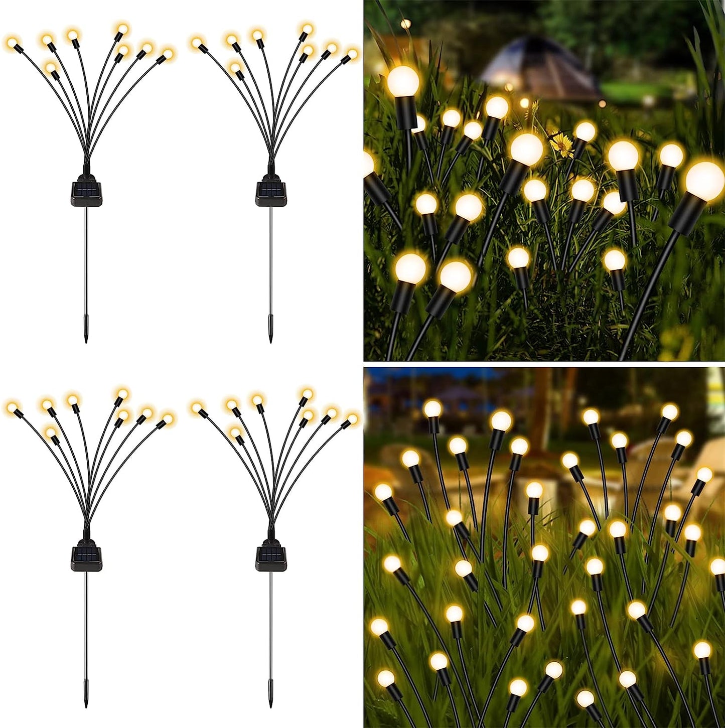 4 Pack Solar Garden Lights, New Upgraded 8 LED Firefly Waterproof Solar Powered High Flexibility Swaying Outdoor Lights