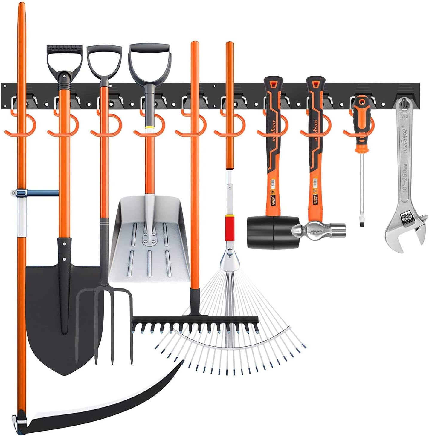 64 Inch Adjustable Garden Storage System, Wall Mount Tool Organizer, Tool Hangers for Mop and Broom Holder Shovel, Rake, Broom, Mop Holder, Etc.