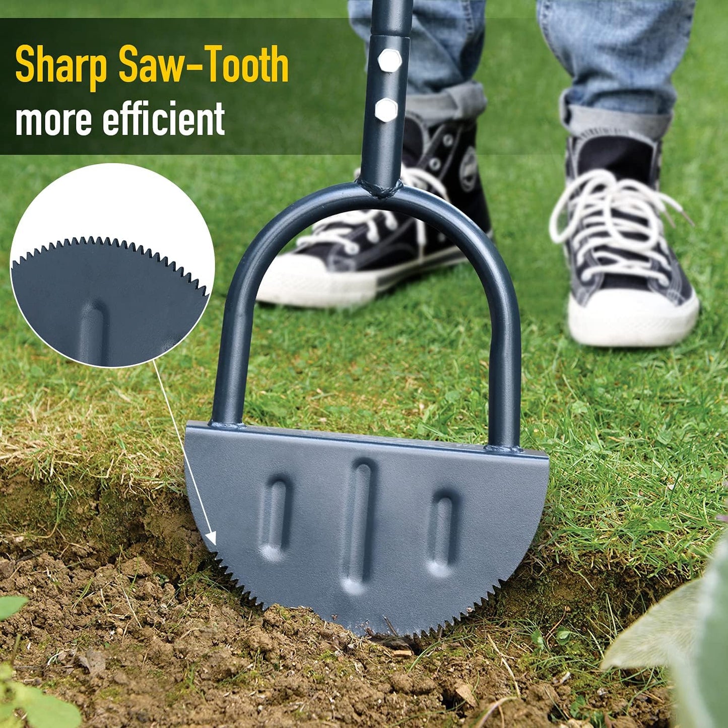 Saw-Tooth Edger Lawn Tool, Half Moon Lawn Edger with T-Grip