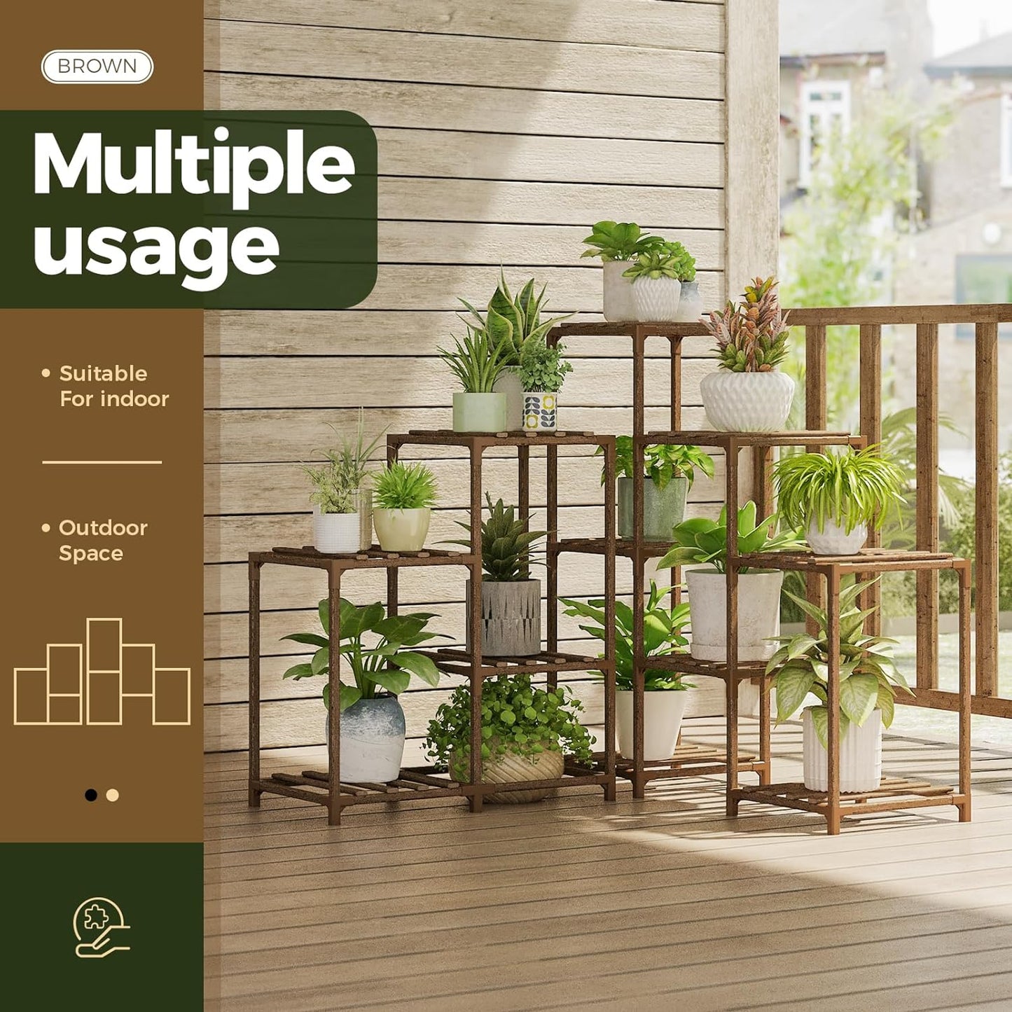 Plant Stand Indoor Outdoor Corner Plant Shelf 5-Tier 11 Potted Flower Shelves Wooden Plant Stands