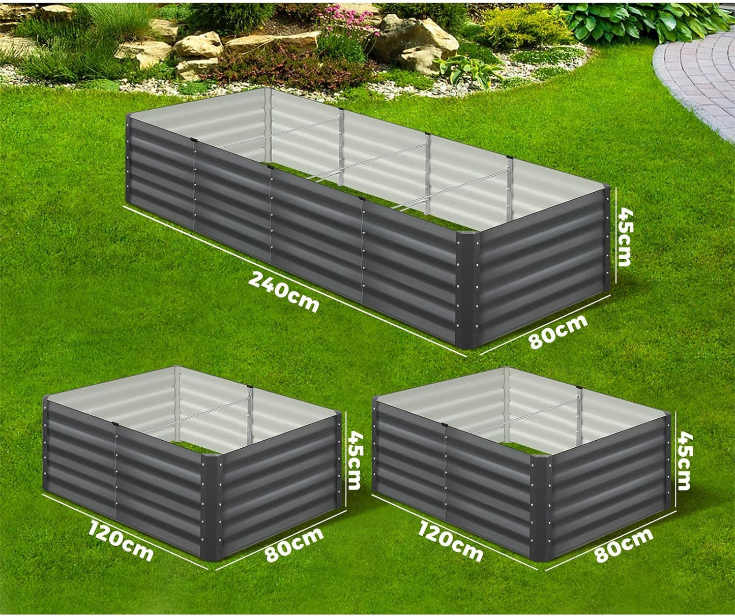 2 X Garden Bed Galvanised Steel Large Raised Beds Kits Planter for Vegetable Flower Fruits