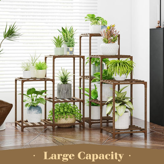 Plant Stand Indoor Outdoor Corner Plant Shelf 5-Tier 11 Potted Flower Shelves Wooden Plant Stands