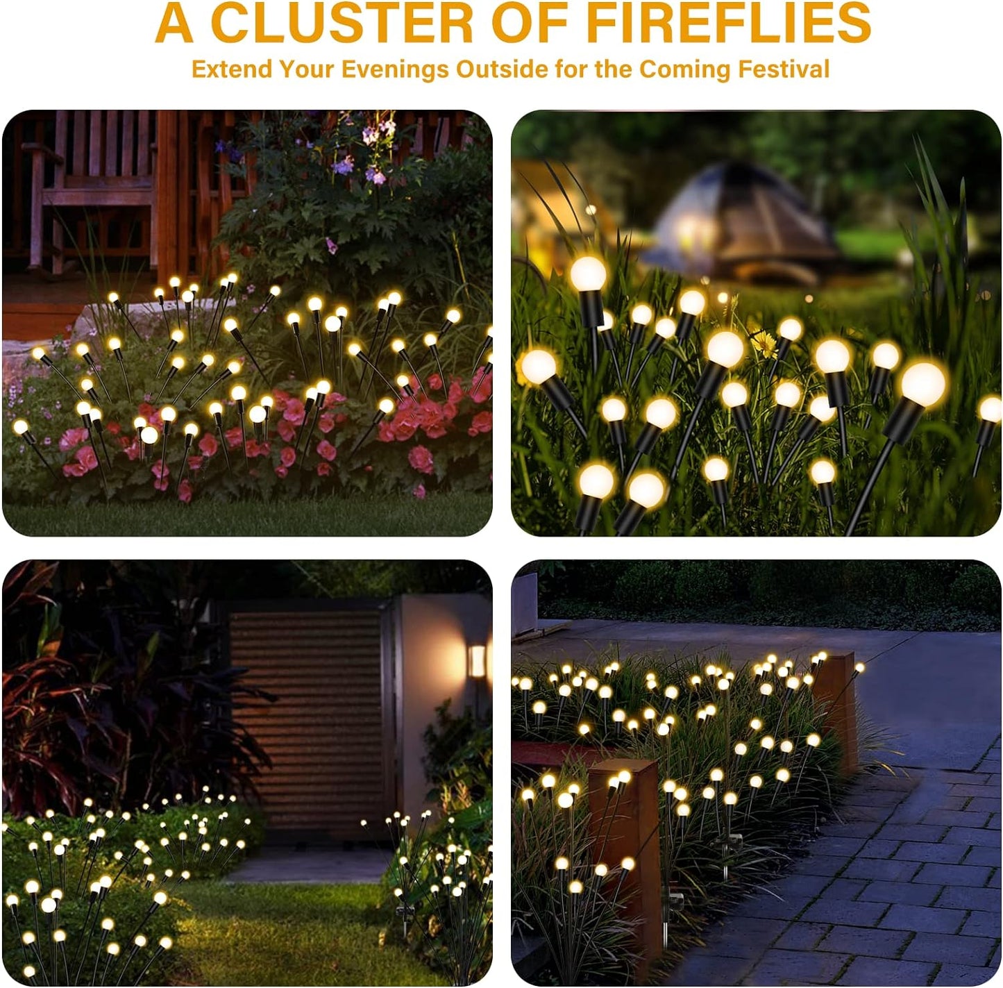 4 Pack Solar Garden Lights, New Upgraded 8 LED Firefly Waterproof Solar Powered High Flexibility Swaying Outdoor Lights