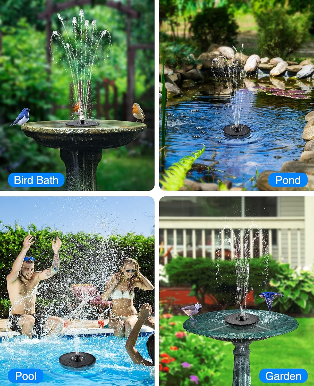 Solar Fountain, Living Solar Fountain for Bird Bath, Floating Water Fountain Pump, Solar Powered Water Bubbler Pump for Garden, Birdbath, Pool, Pond, Outdoor