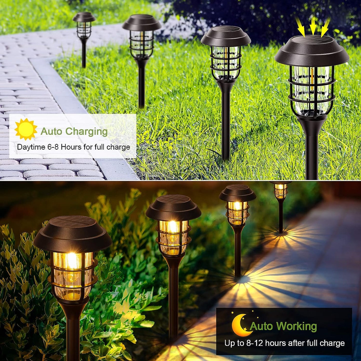 Solar Pathway Lights Outdoor, 8 Pack Bright Solar Lights Outdoor, IP65 Waterproof Auto On/Off Solar Garden Lights