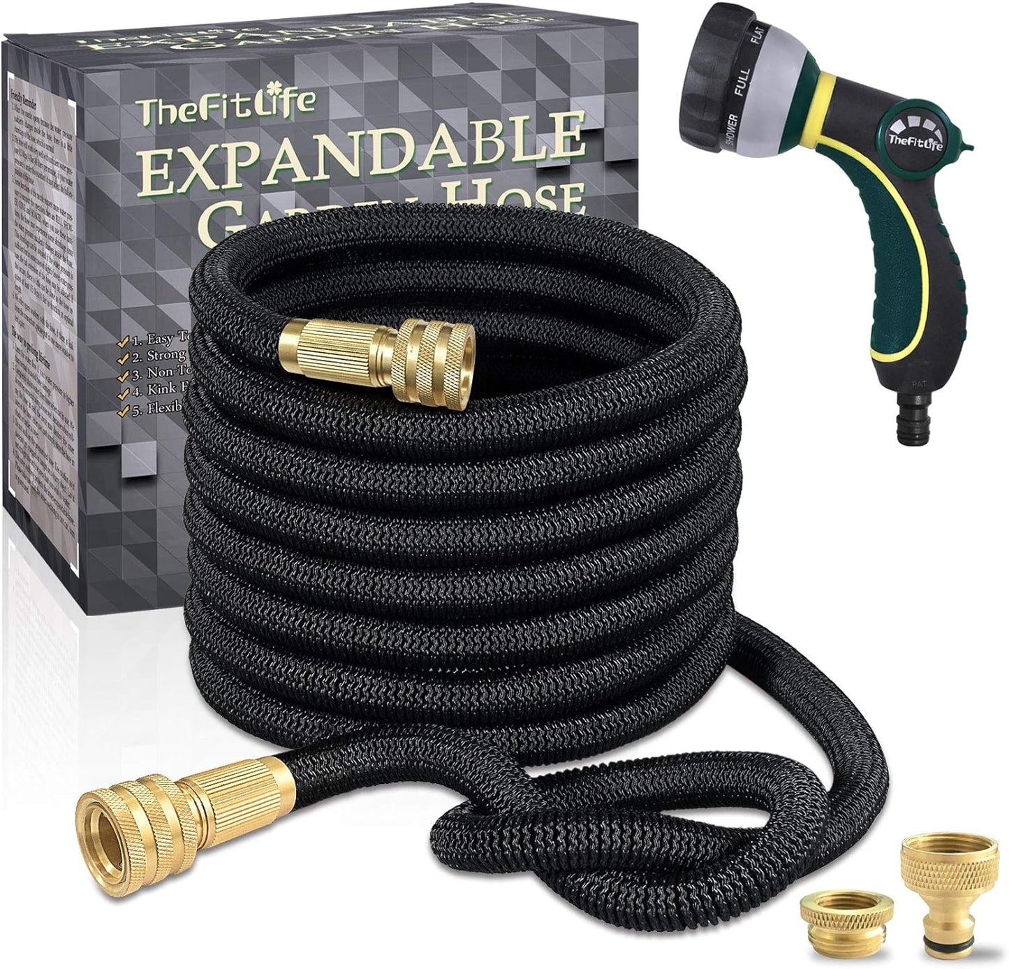 Expandable Garden Hose Pipe - Multi Core Latex and Solid Metal Fittings 8 Pattern Spray Nozzle AU Standard Expanding Kink Free Easy Storage Flexible Water Hose (25FT/7m)