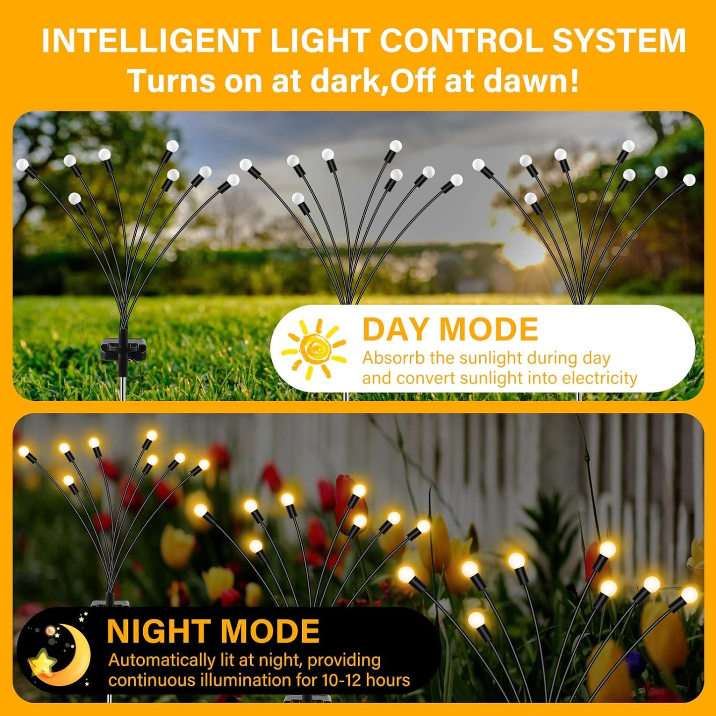 4 Pack Solar Garden Lights, New Upgraded 8 LED Firefly Waterproof Solar Powered High Flexibility Swaying Outdoor Lights