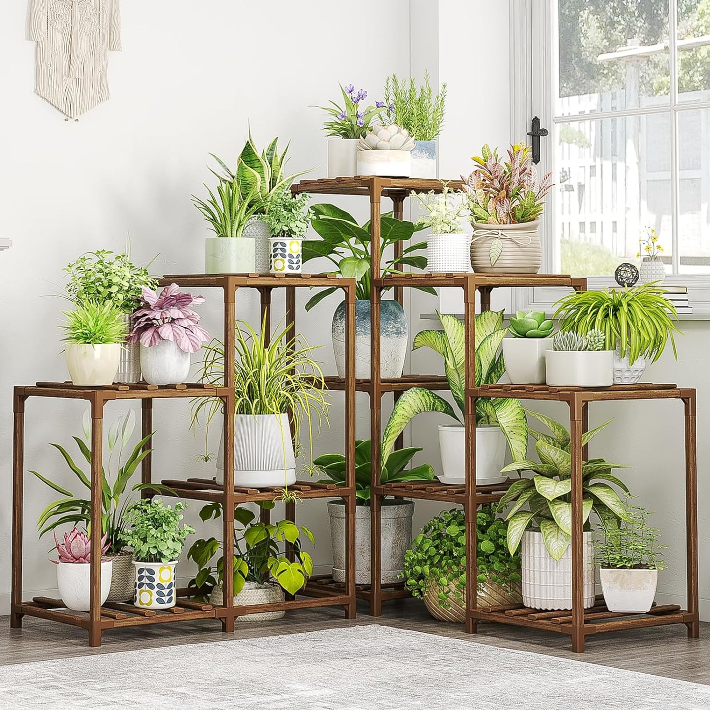 Plant Stand Indoor Outdoor Corner Plant Shelf 5-Tier 11 Potted Flower Shelves Wooden Plant Stands