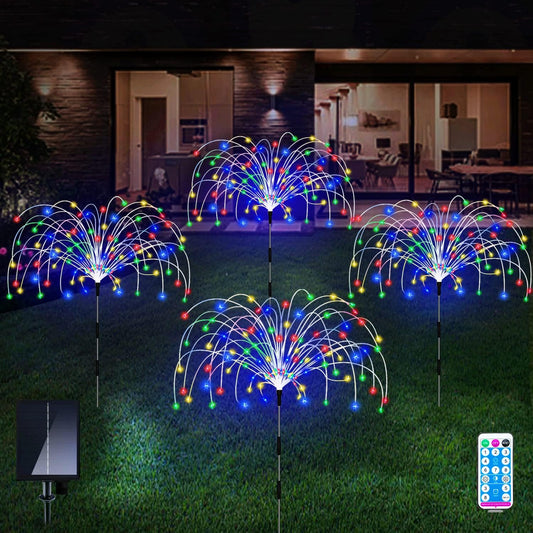 Small Solar Garden Lights, 4 Pack 120 LED Waterproof Solar Firework Light Are 8 Modes Decorative Sparkles Stake Landscape Outdoor Lighting