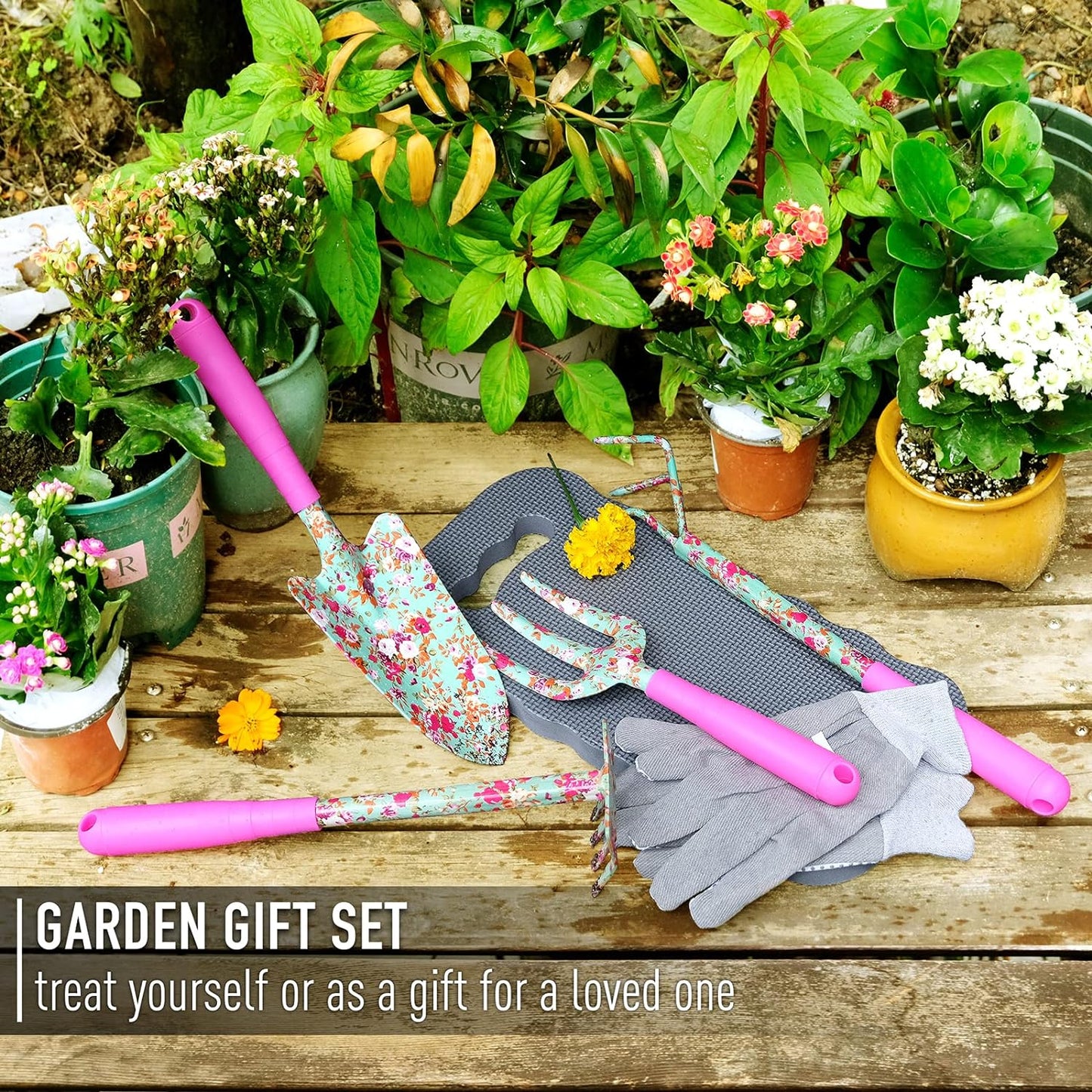 Gardening Tool Set - 6PCS Heavy Duty Garden Tools Kit, Floral Print Garden Tool Set with Non-Slip Handle, Gardening Supplies Gifts for Women