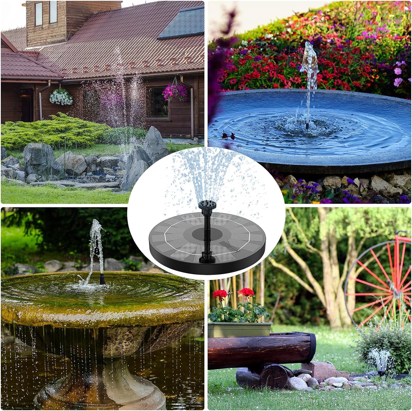 2.5W Solar Fountain 6.3in（16CM）, Solar Fountain Water Pump with 6 Nozzles for Garden, Pond, Pool, and Outdoor