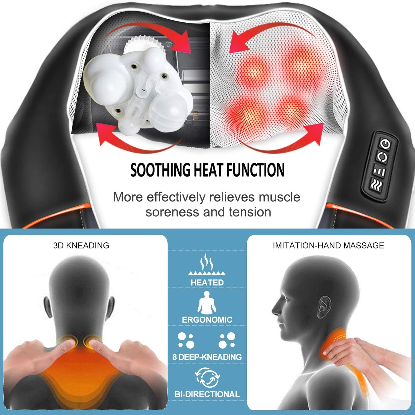 Electric Neck and Back Massager with Heat, 3D Kneading Massage Pillow for Pain Relief on Shoulder Leg Calf Foot Full Body Muscles