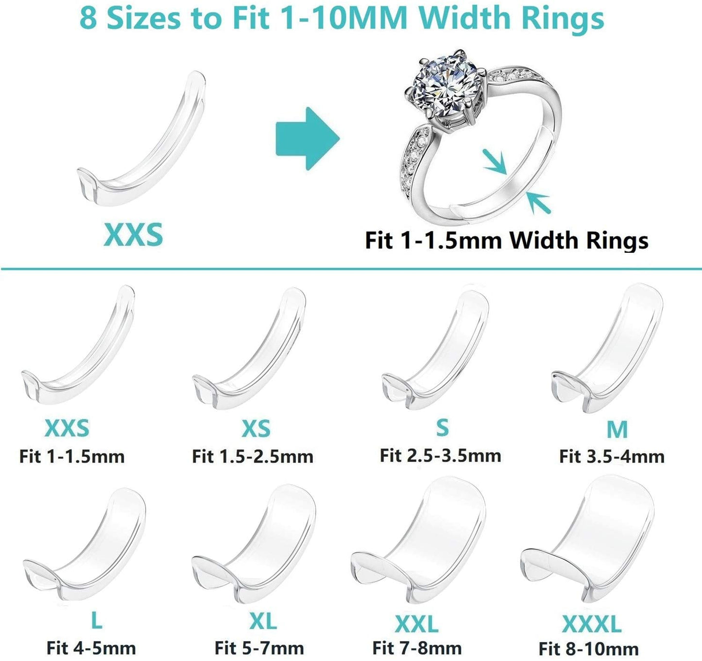 Invisible Ring Size Adjuster for Loose Rings Ring Adjuster Sizer Fit Any Rings Ring Guard Spacer (Clip-ON, 8 PCS)