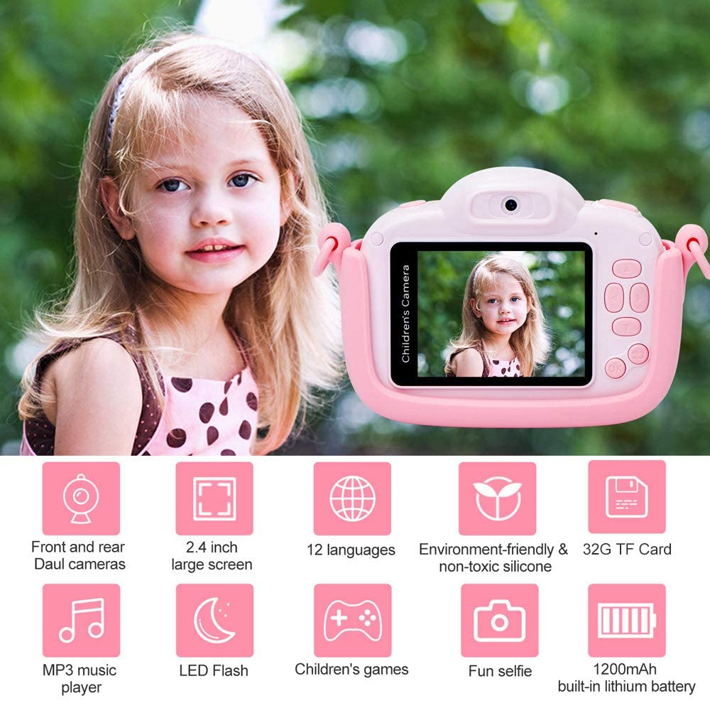 Kids Digital, 30MP  Selfie Camera for Boys and Girls, 1080P Rechargeable Video Recorder with 32GB SD Card, 2.4 inch IPS Screen