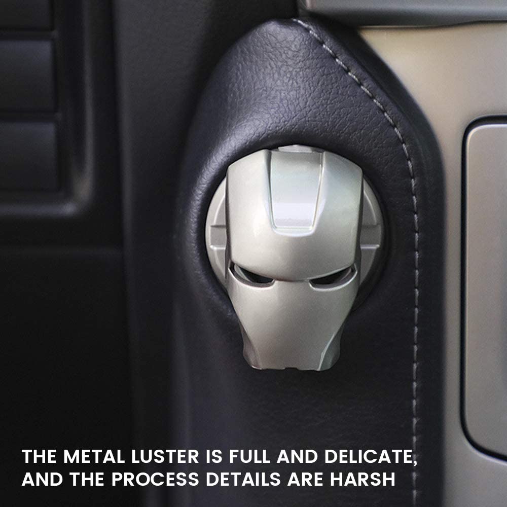 Car Start Button Cover,3D Iron Man Car Accessory Car Anti Scratch Protective Cove (Pearl Silver)