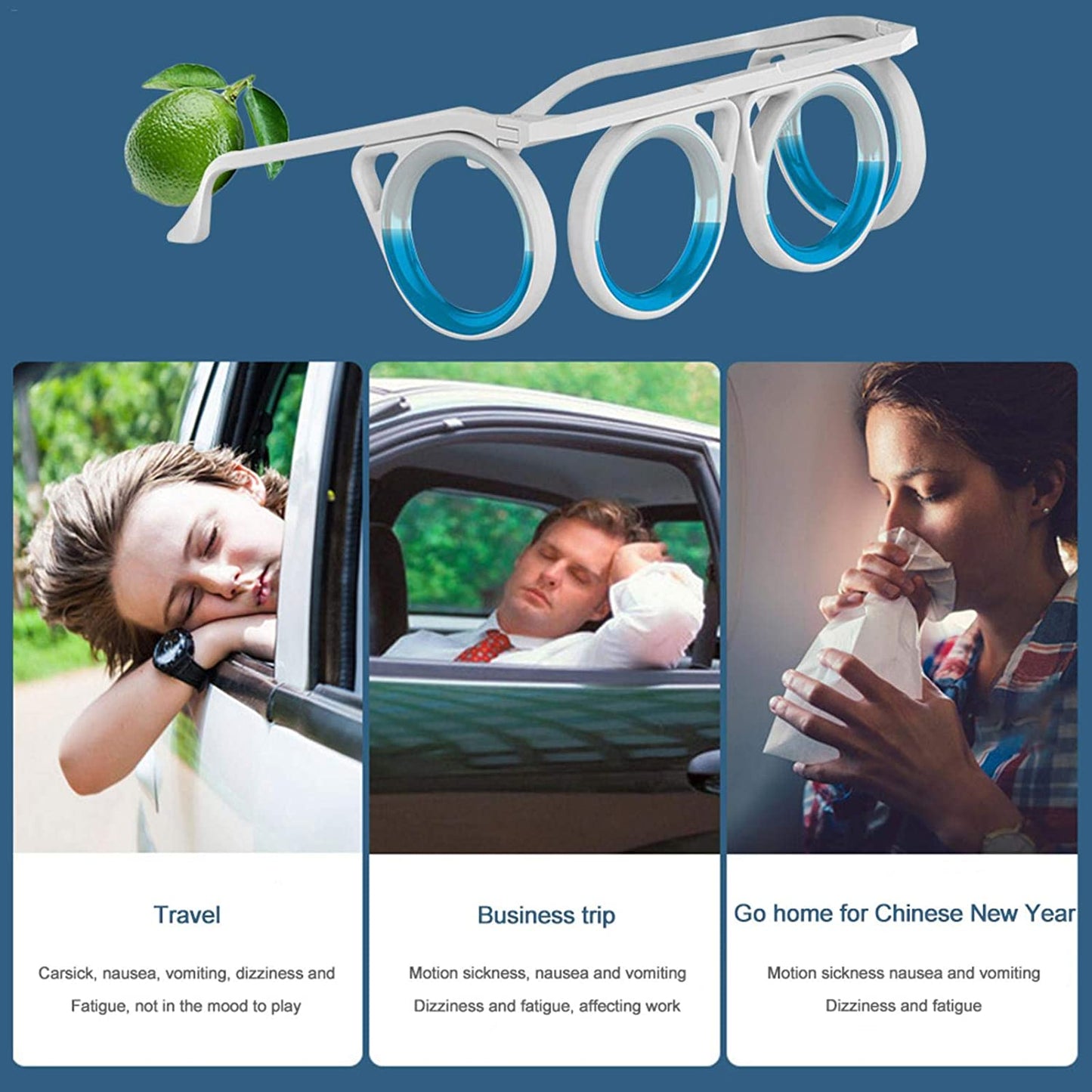 Anti-Motion Sickness Glasses, Anti-Nausea Glasses, for Vomiting Relief, Aircraft Eye Level Liquid for Adults, Kids