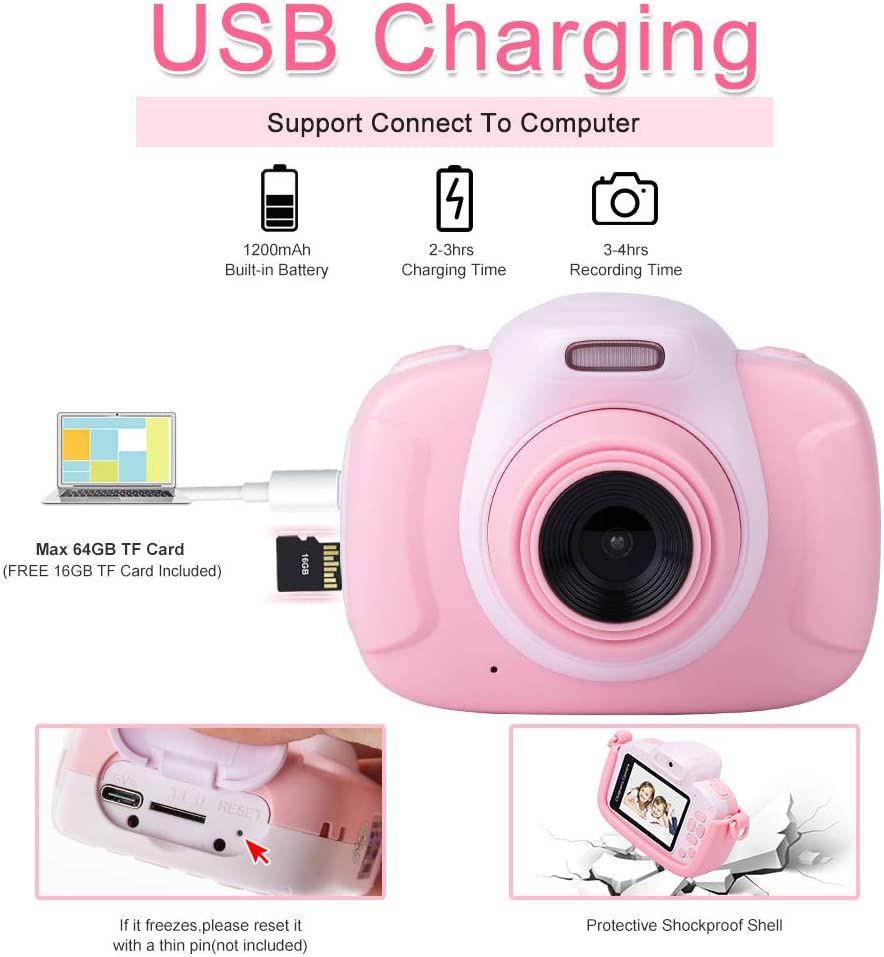 Kids Digital, 30MP  Selfie Camera for Boys and Girls, 1080P Rechargeable Video Recorder with 32GB SD Card, 2.4 inch IPS Screen