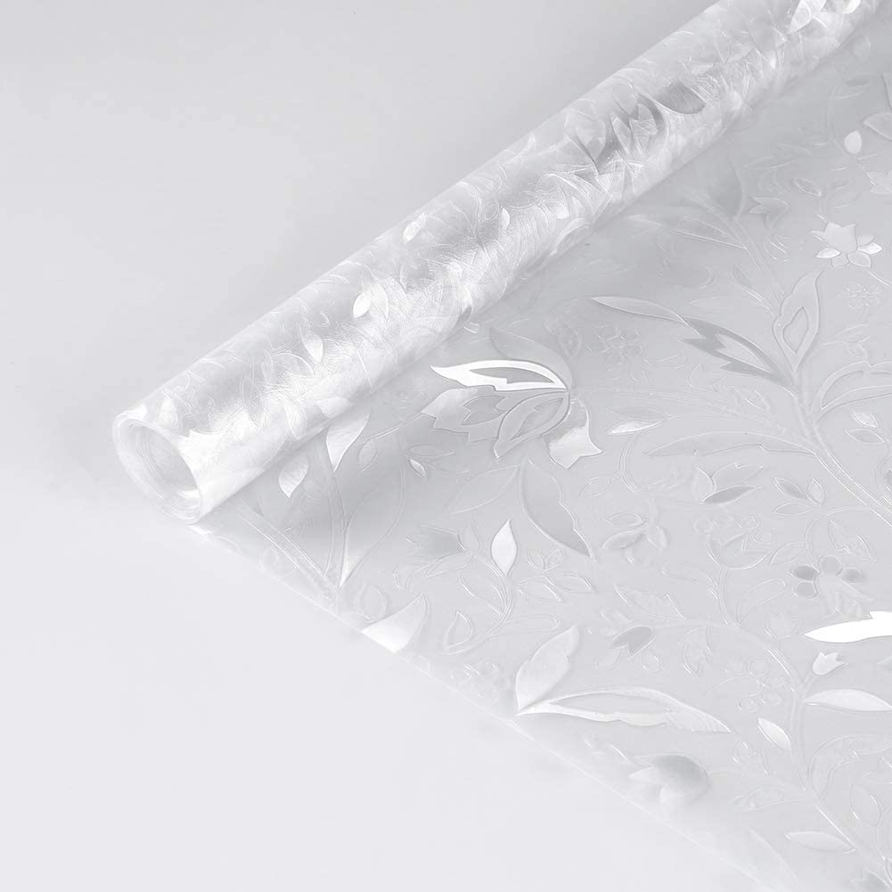 RABBITGOO 3D Decorative Window Films Privacy Static Cling Glass Window Film Non-Adhesive Heat Control Anti UV Flower Patten for Home Kitchen Bedroom