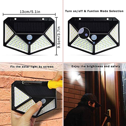 100 LED Solar Light Outdoor PIR Motion Sensor 3 Modes  Wall Lamp Four-Sided Waterproof, Garden Yard, Patio Yard