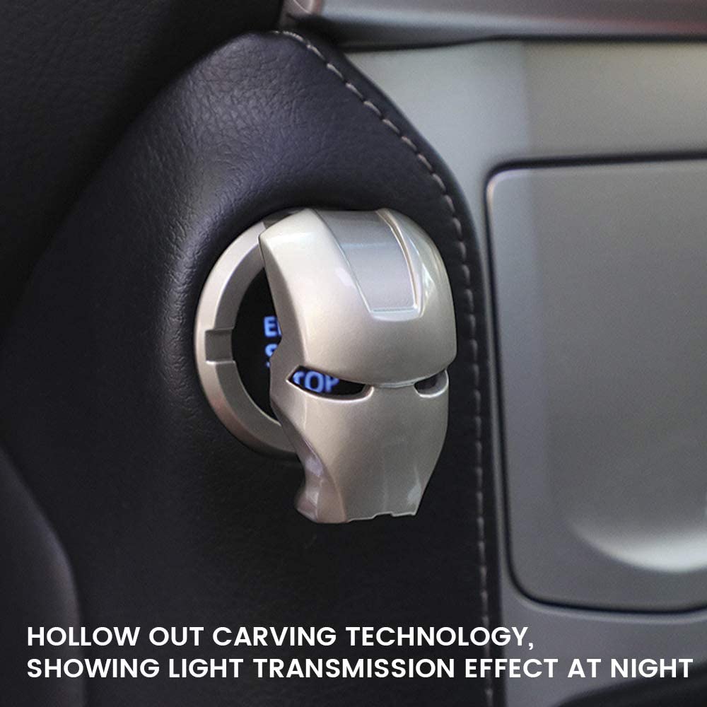 Car Start Button Cover,3D Iron Man Car Accessory Car Anti Scratch Protective Cove (Pearl Silver)