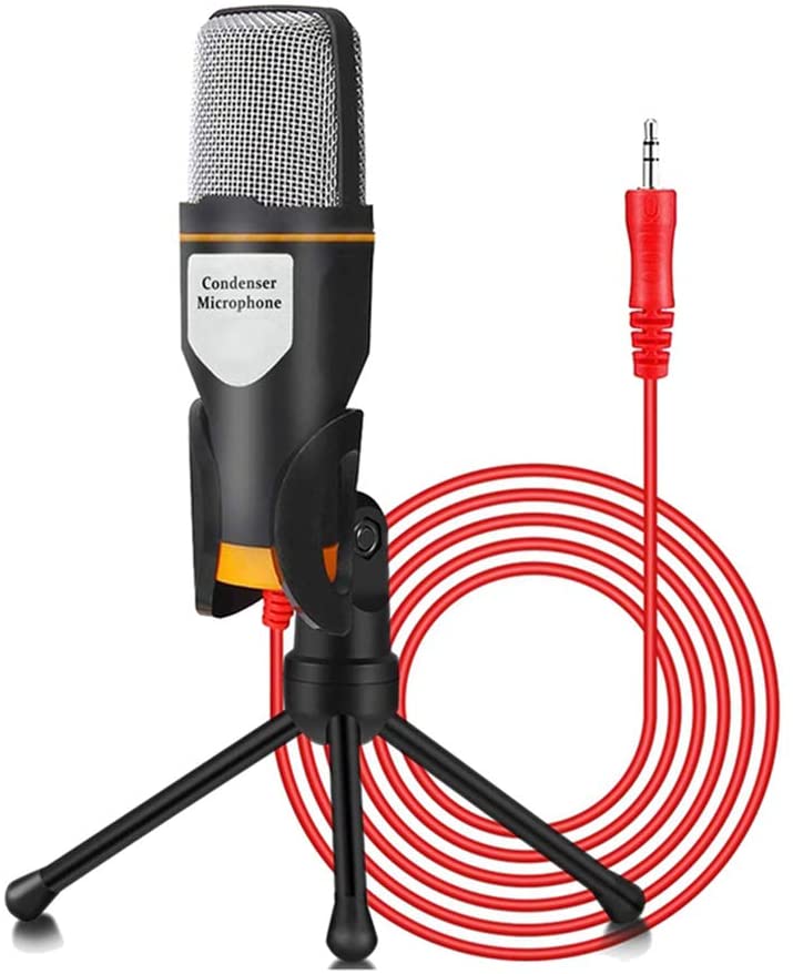 PC Microphone with Mic Stand,Professional 3.5mm Jack Recording Condenser for Video Recording, Streaming External Microphone for Laptop (Black)