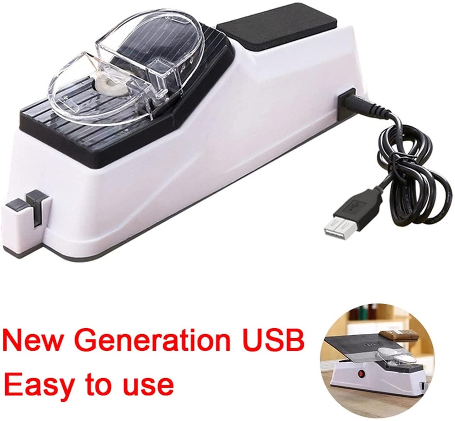 USB Electric Knife Sharpener Adjustable Kitchen Knife Tool Knife Scissors Sharpening White Medium-fine Grinding Blade (Color : White)