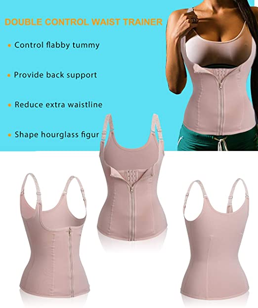 Junlan Women Waist Trainer Corset Zipper & Hook Body Shaper Workout Tank Tops Shapewear