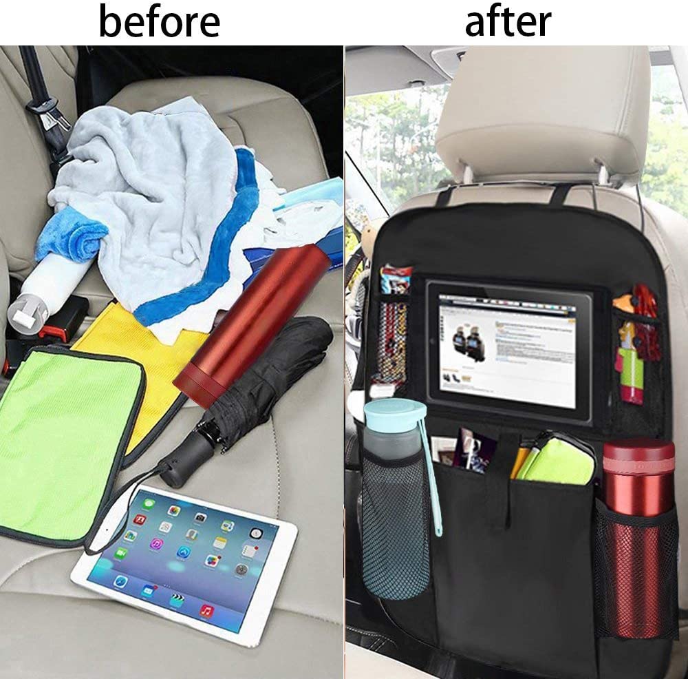 Car Back Seat Organizer, 2 Pack of Oxford Waterproof Car Seat Protector with Tablet Holder, Multi-Pocket Car Storage Bag for Kids and Toddlers