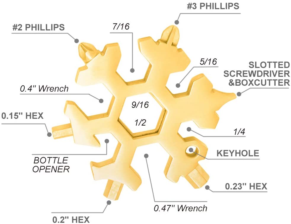 Saker 18-in-1 Snowflake Multi-Tool, Easy Stainless Steel Multi-Tool (Golden-GIFT PACKING(including Tool))