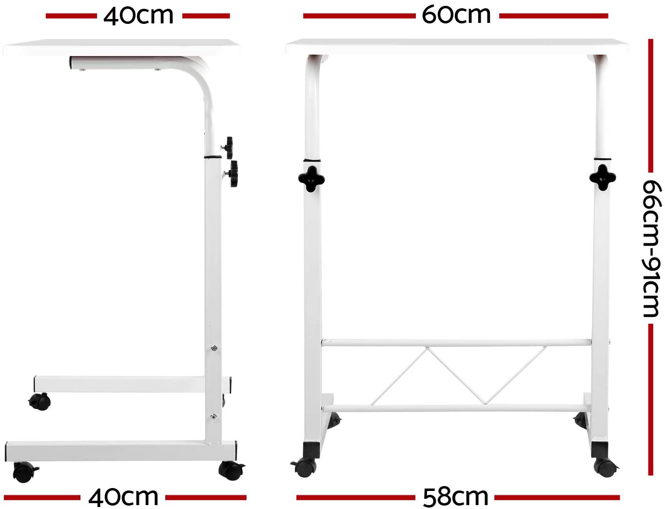 Mobile Laptop Desk Adjustable Height 360°Rotation Wooden Table Top Metal Frame Notebook, Computer Stand for Home Office - White