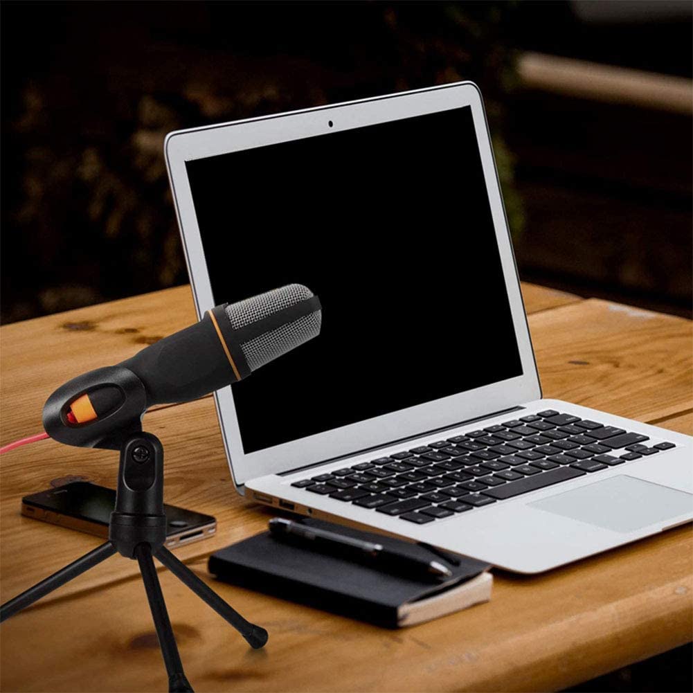 PC Microphone with Mic Stand,Professional 3.5mm Jack Recording Condenser for Video Recording, Streaming External Microphone for Laptop (Black)