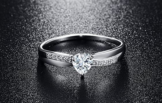 Women's Solid 925 Sterling Silver Heart Cut Cubic Zirconia Eternity Solitaire Engagement Ring