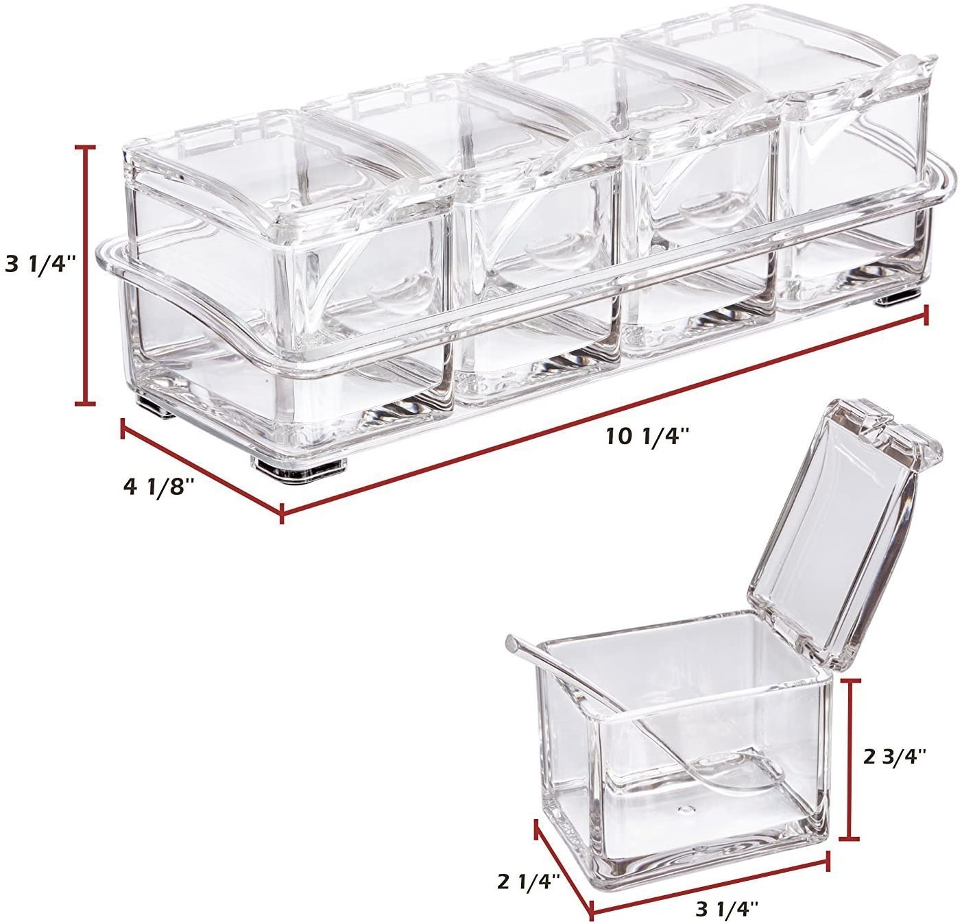 Clear Seasoning Rack Spice Pots by AIQI - 4 Piece Acrylic Seasoning Box - Storage Container Condiment Jars - Cruet with Cover and Spoon