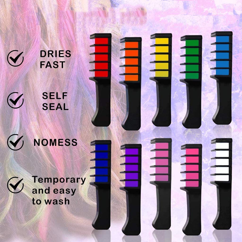 Flameer Temporary Hair Chalk Comb Non-toxic Washable Hair Dye for Kids Party and Cosplay 10Pcs