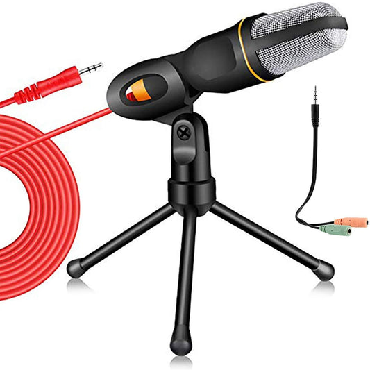 PC Microphone with Mic Stand,Professional 3.5mm Jack Recording Condenser for Video Recording, Streaming External Microphone for Laptop (Black)