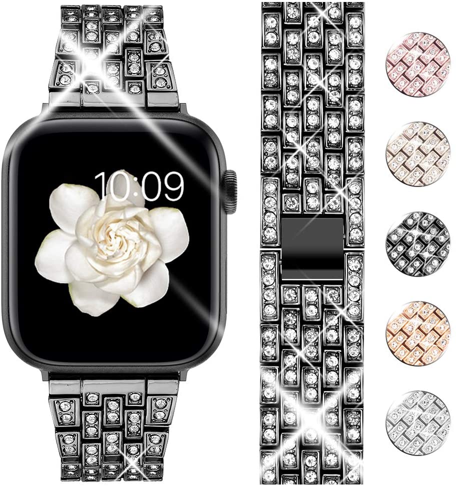 Goton Jewelry Band Compatible with Apple 5,4,3,2,1 Watch Band 40mm, 38mm, Women Luxury Diamond Bling Crystal Stainless Metal Strap Silver