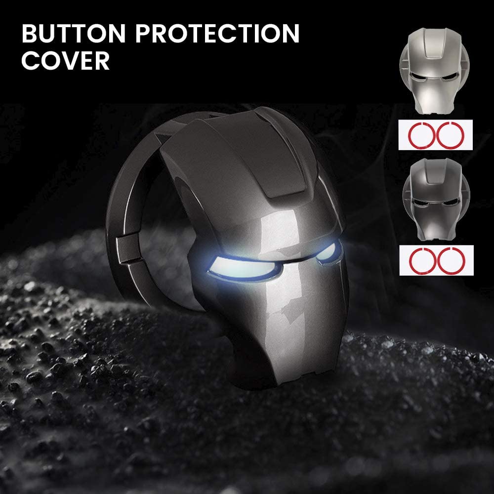 Car Start Button Cover,3D Iron Man Car Accessory Car Anti Scratch Protective Cove (Pearl Silver)