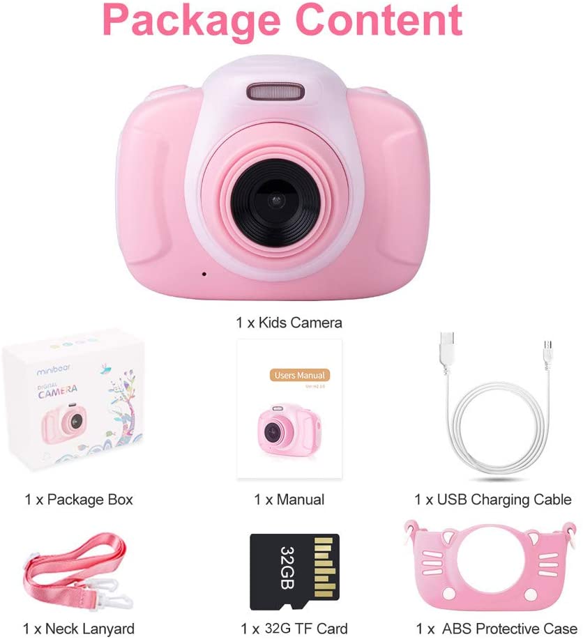 Kids Digital, 30MP  Selfie Camera for Boys and Girls, 1080P Rechargeable Video Recorder with 32GB SD Card, 2.4 inch IPS Screen