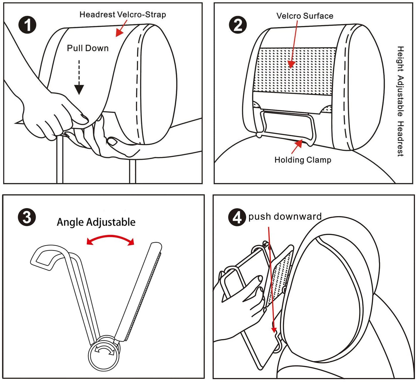 Universal Car Headrest Mount Holder with Angle- Adjustable Holding Clamp for 6-12.9 Inch Tablets